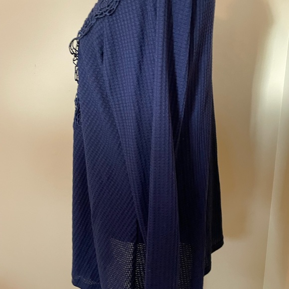 Ladys Navy Blue Sheilay Floral Waffle Knit Sweater Size XL - Picture 7 of 11